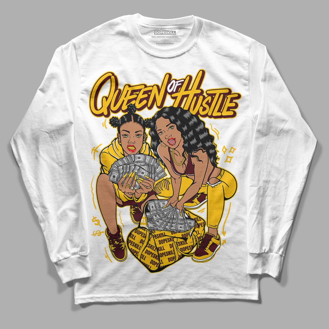 Dunk Yellow Bordeaux DopeSkill Long Sleeve T-Shirt Queen Of Hustle Graphic Streetwear - White