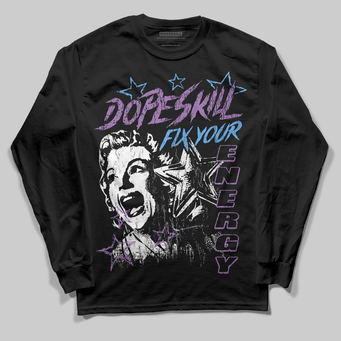 PURPLE Sneakers DopeSkill Long Sleeve T-Shirt Fix Your Energy Graphic Streetwear - Black