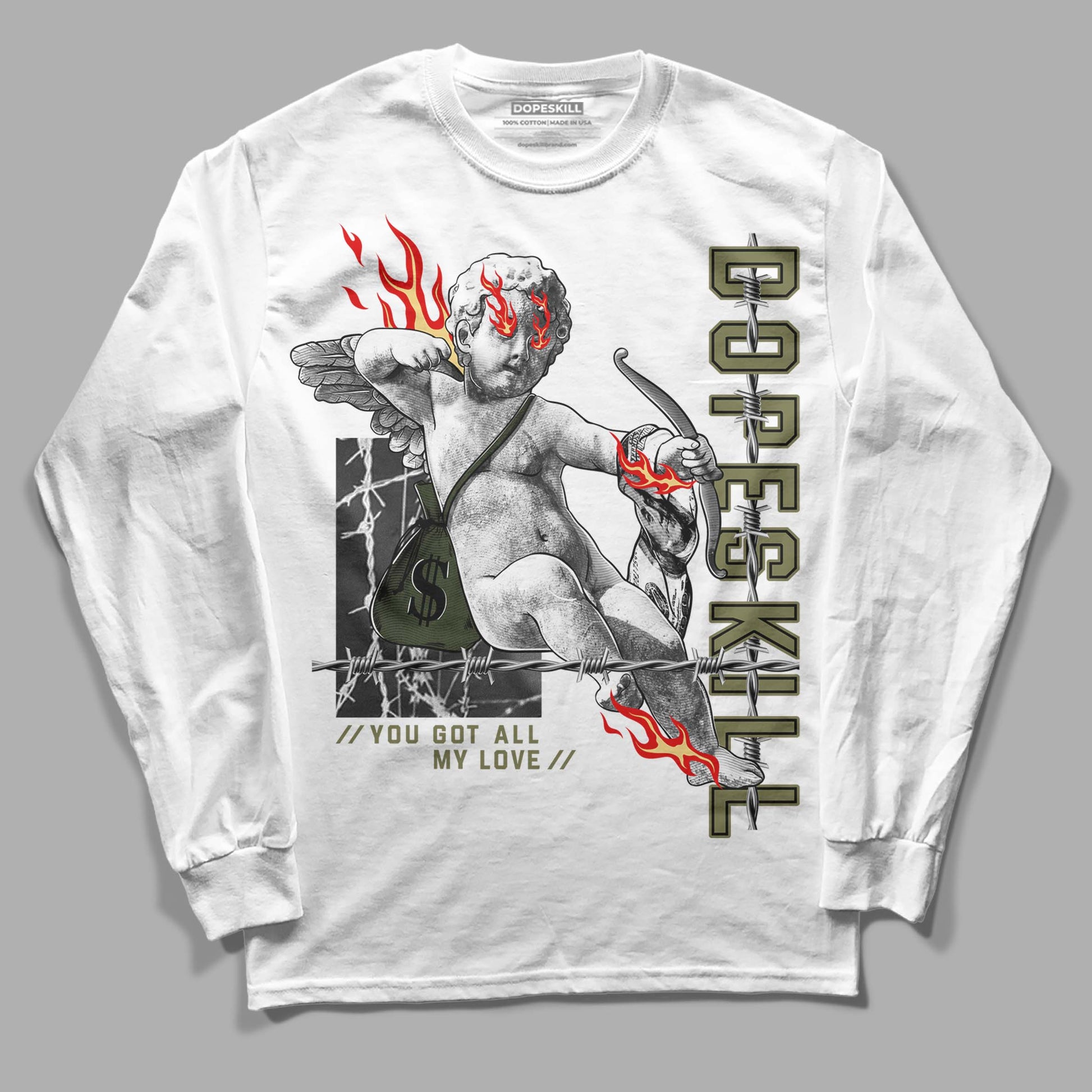 Jordan 4 Retro SE Craft Medium Olive DopeSkill Long Sleeve T-Shirt You Got All My Love Graphic Streetwear - White