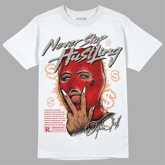Jordan 3 Retro Fire Red DopeSkill T-Shirt Never Stop Hustling Graphic Streetwear - White 