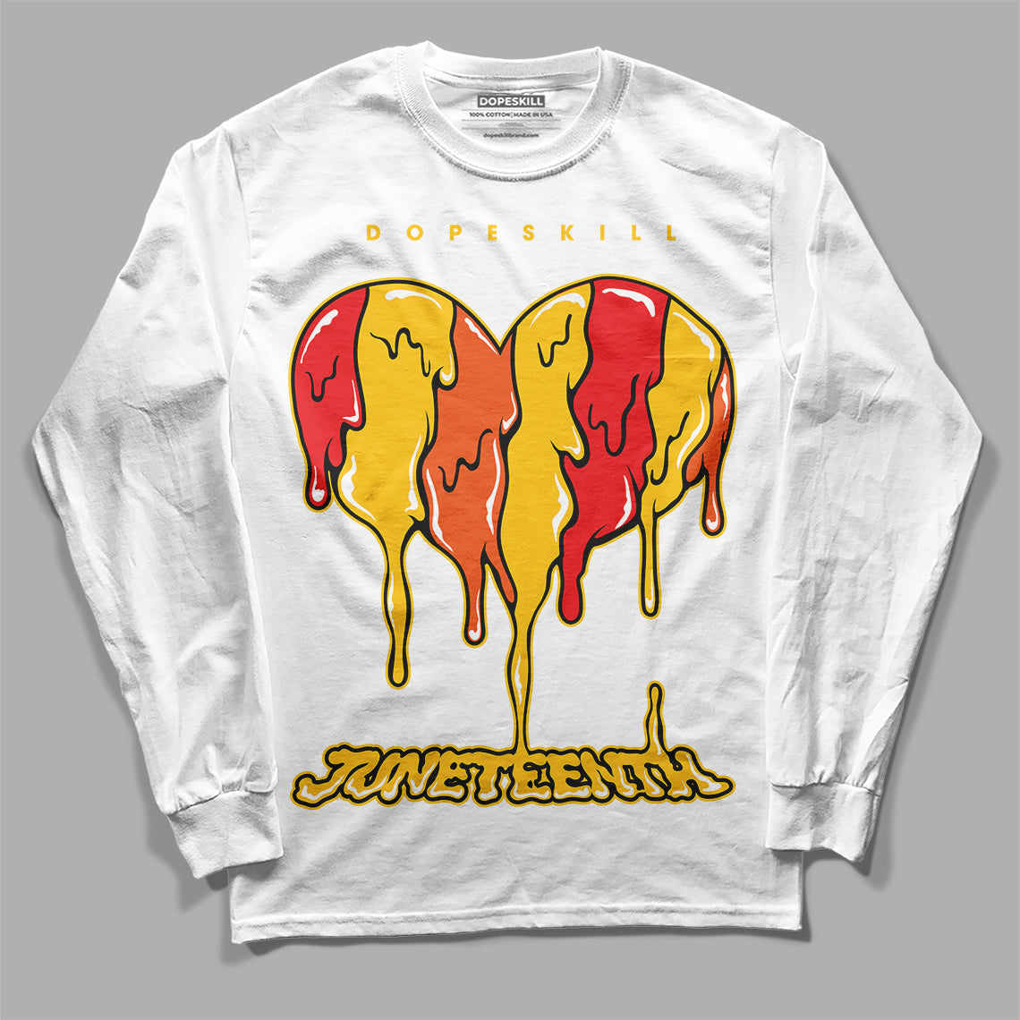 Yellow Sneakers DopeSkill Long Sleeve T-Shirt Juneteenth Heart Graphic Streetwear - White