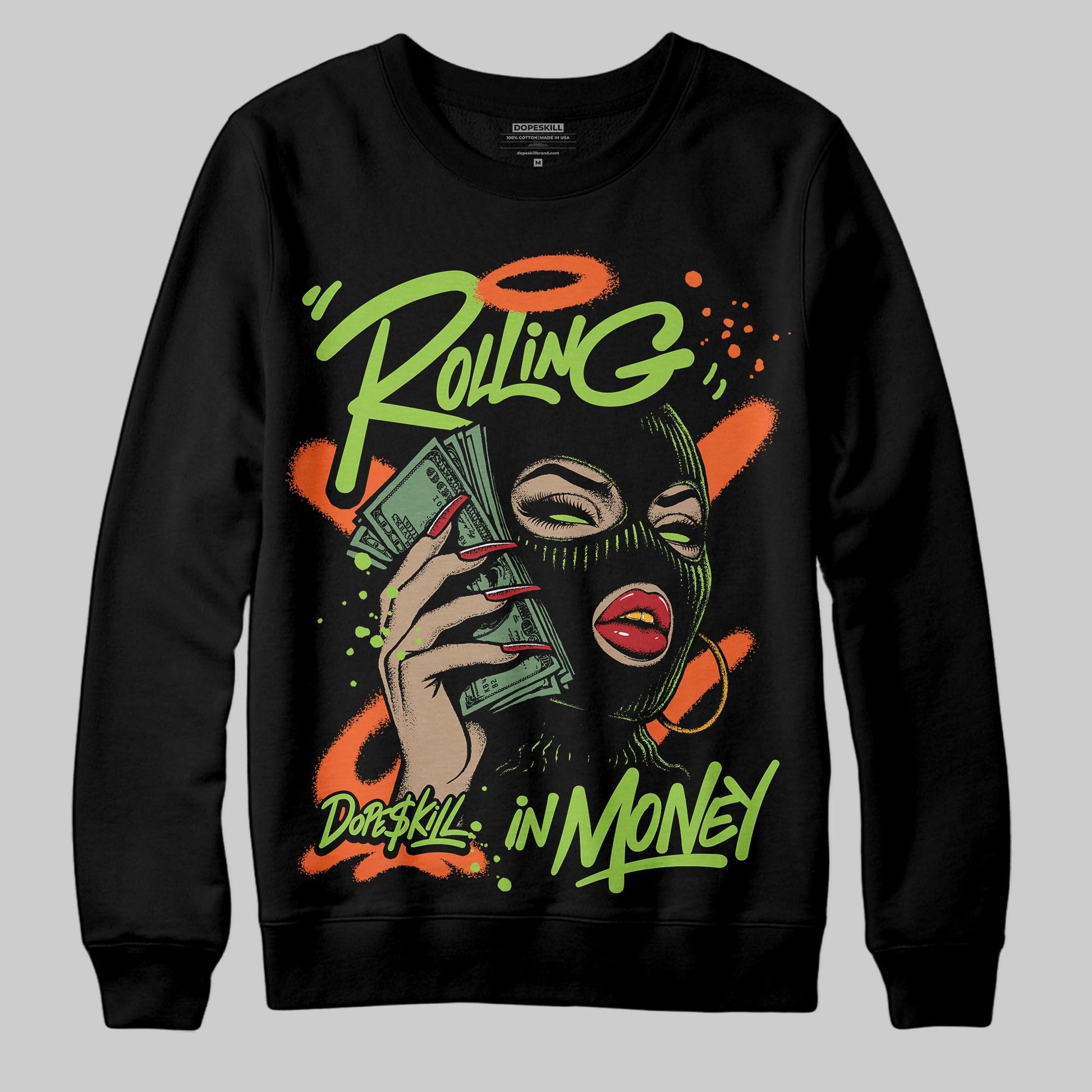 Neon Green Sneakers DopeSkill Sweatshirt Rolling in Money Graphic Streetwear - Black