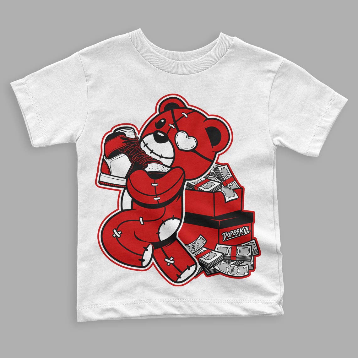 Jordan 1 Retro Low "Black Toe" DopeSkill Toddler Kids T-shirt Bear Steals Sneaker Graphic Streetwear - White