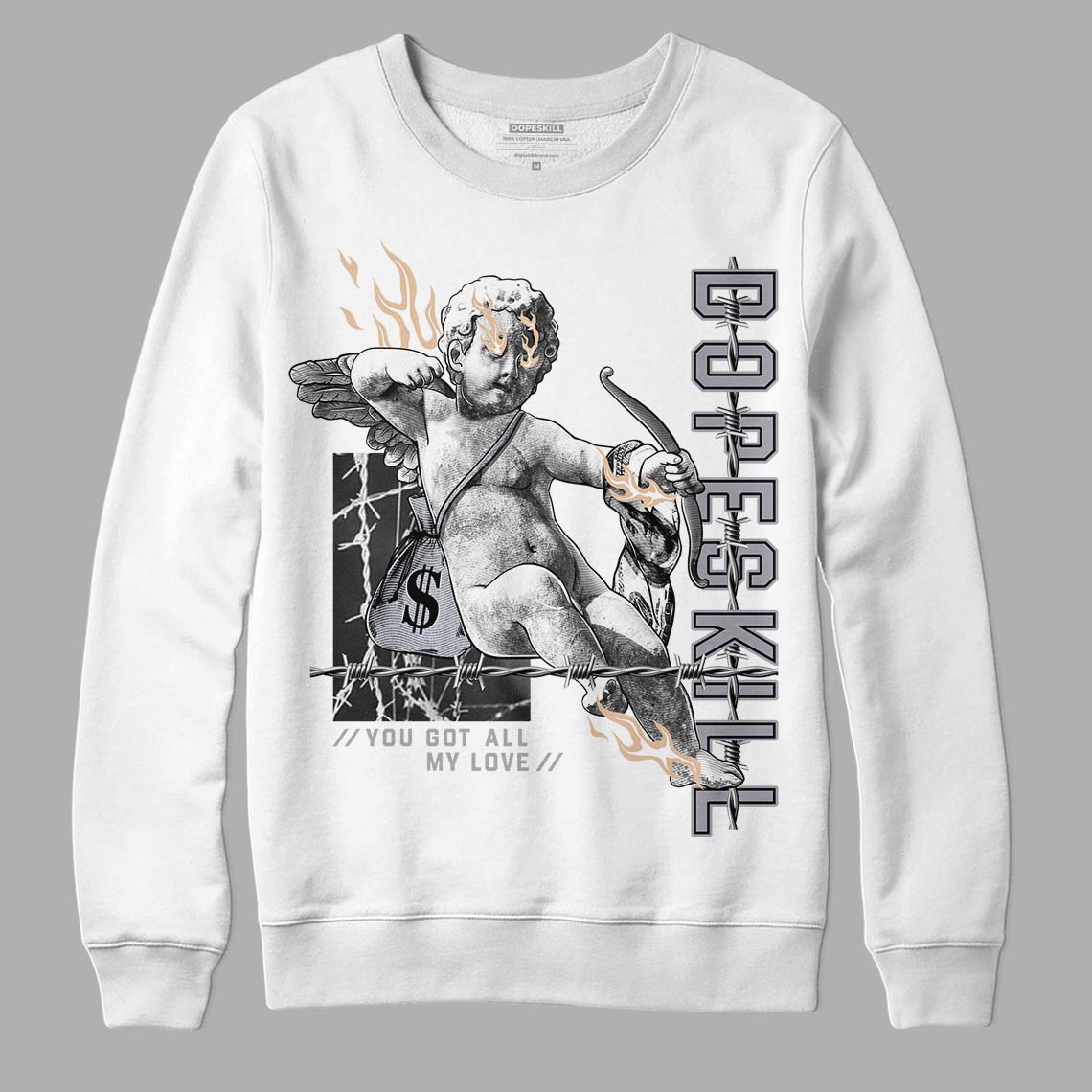 Jordan 4 Retro Frozen Moments DopeSkill Sweatshirt You Got All My Love Graphic Streetwear - White 