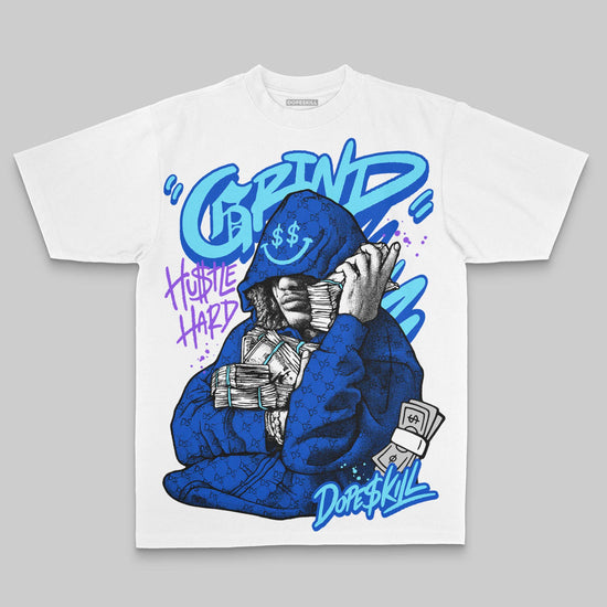 Royal Blue Oversize Print Grind Pray DopeSkill Graphic Premium T-shirt Streetwear - White