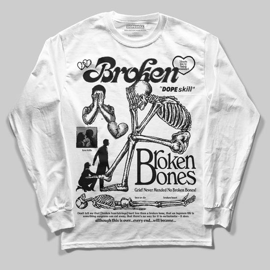 Jordan 4 “Black Cat” (2025) DopeSkill Long Sleeve T-Shirt Broken Bones Graphic Streetwear - White