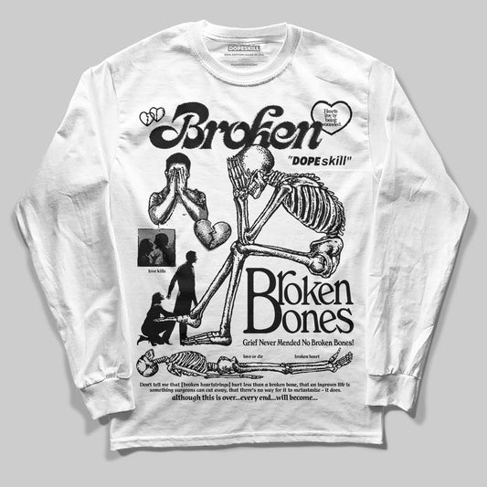 Jordan 4 “Black Cat” (2025) DopeSkill Long Sleeve T-Shirt Broken Bones Graphic Streetwear - White