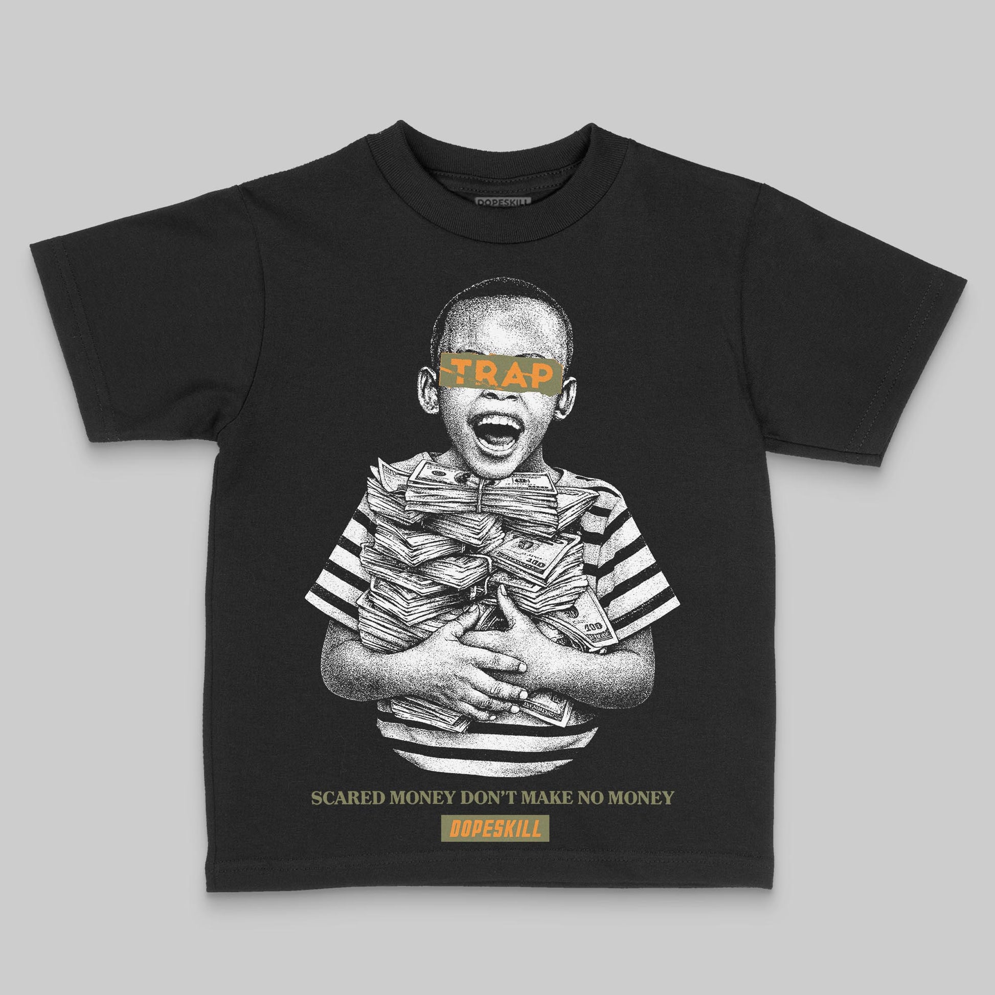 Olive Sneakers DopeSkill Toddler Kids T-shirt Scared Money Don't Make No Money Graphic Streetwear - Black