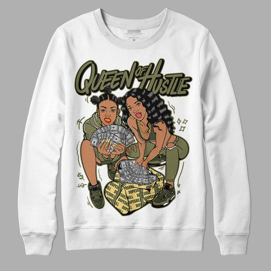 Jordan 4 Retro SE Craft Medium Olive DopeSkill Sweatshirt Queen Of Hustle Graphic Streetwear - White