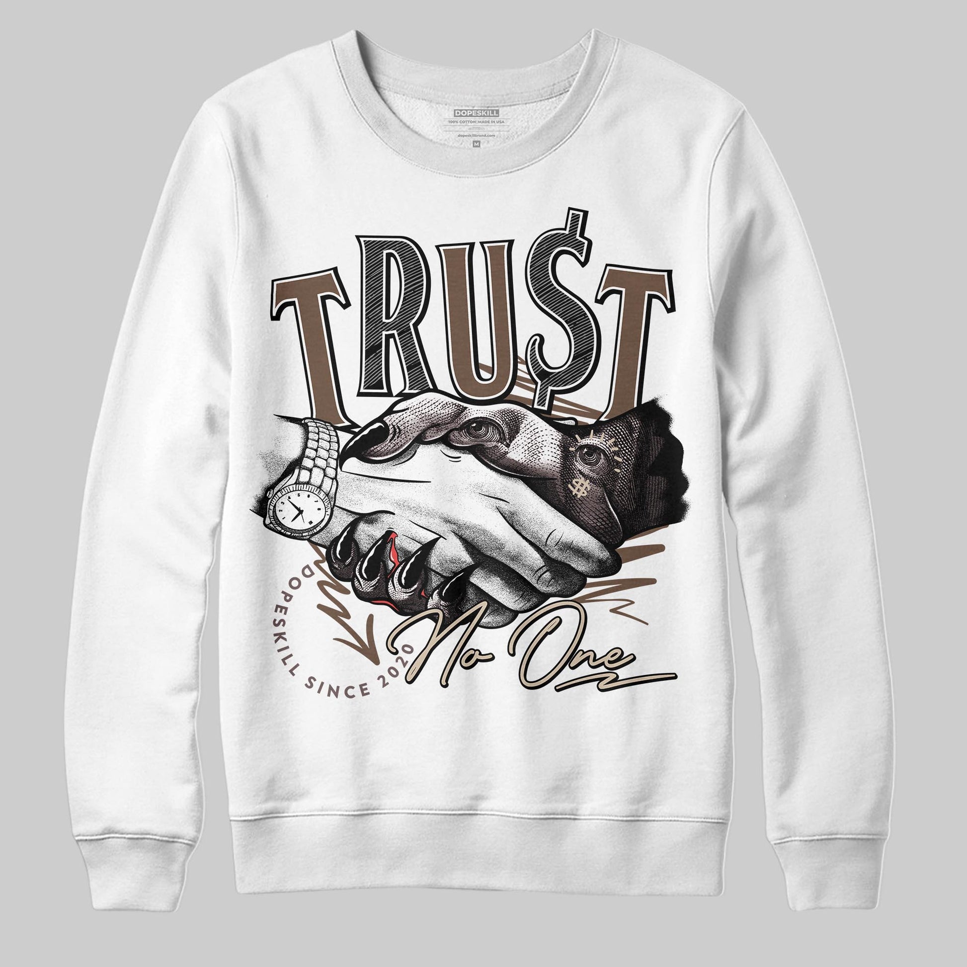 A Ma Maniére x Air Jordan 4 “Dark Mocha” DopeSkill Sweatshirt Trust No One Graphic Streetwear - White
