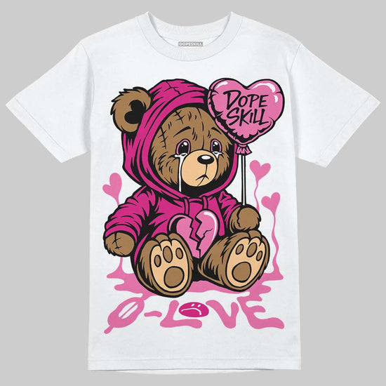 Rick Owens Pink Leather Low Sneakers DopeSkill T-Shirt Broken Bear Graphic Streetwear - White