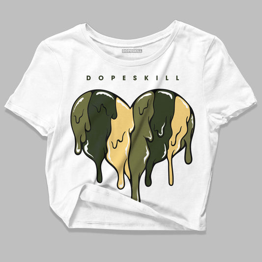 Jordan 4 Retro SE Craft Medium Olive DopeSkill Women's Crop Top Slime Drip Heart Graphic Streetwear - White