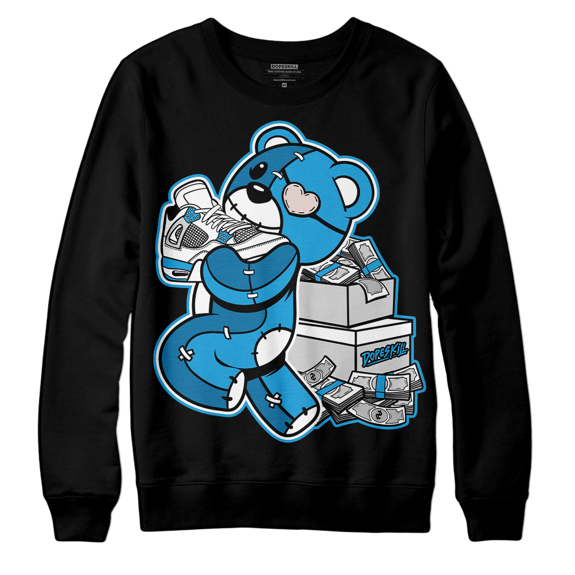 Jordan 4 Retro Military Blue DopeSkill Sweatshirt Bear Steals Sneaker Graphic Streetwear - Black