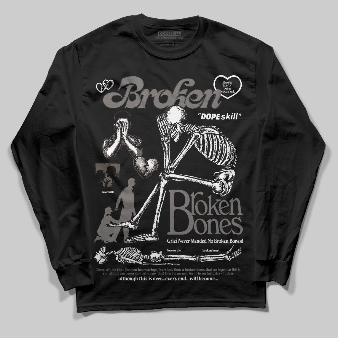Jordan 4 Retro Cave Stone DopeSkill Long Sleeve T-Shirt Broken Bones Graphic Streetwear - Black