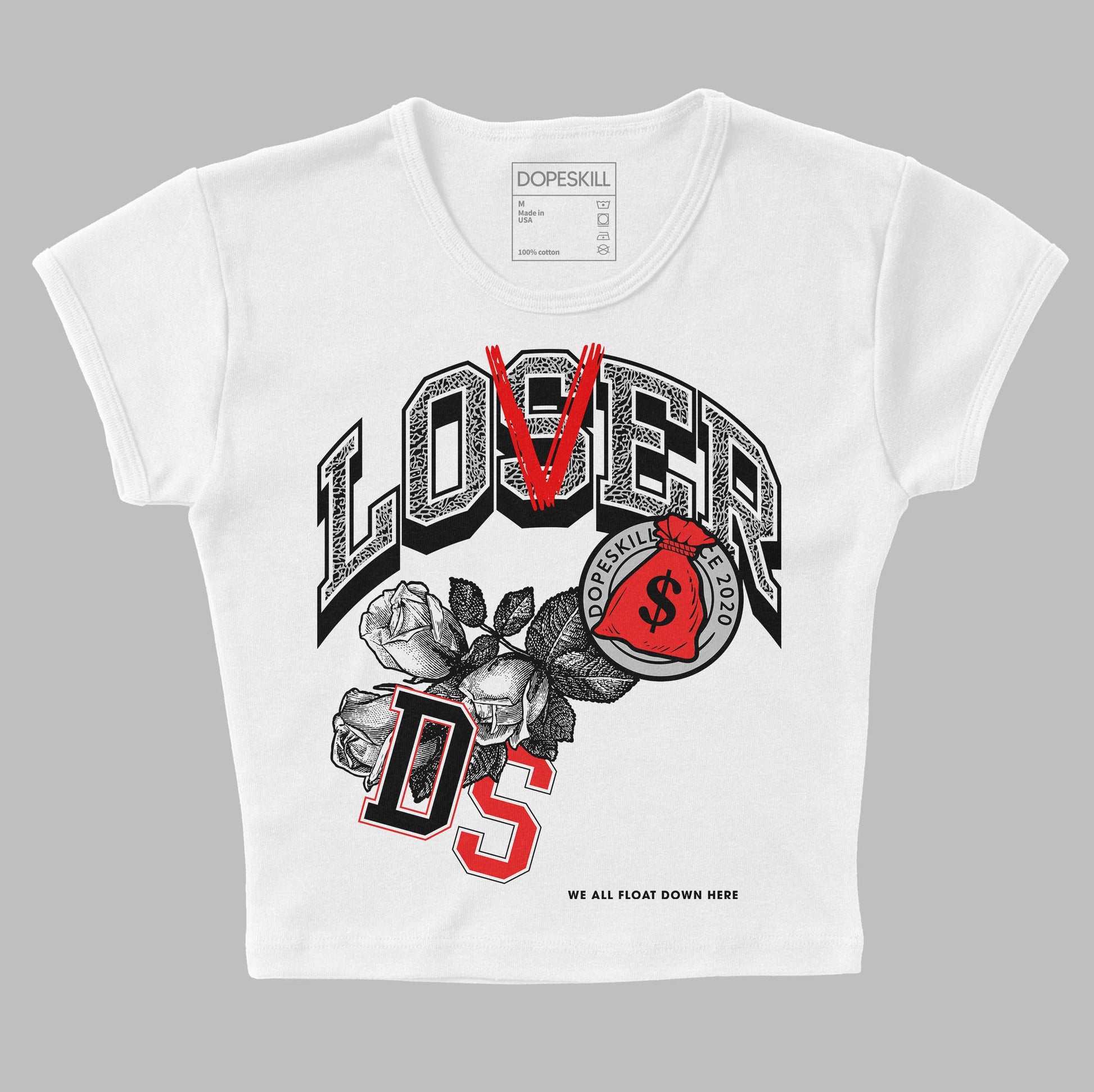 Jordan Spizike Low Bred DopeSkill Women's Crop Top Loser Lover Graphic Streetwear - White 