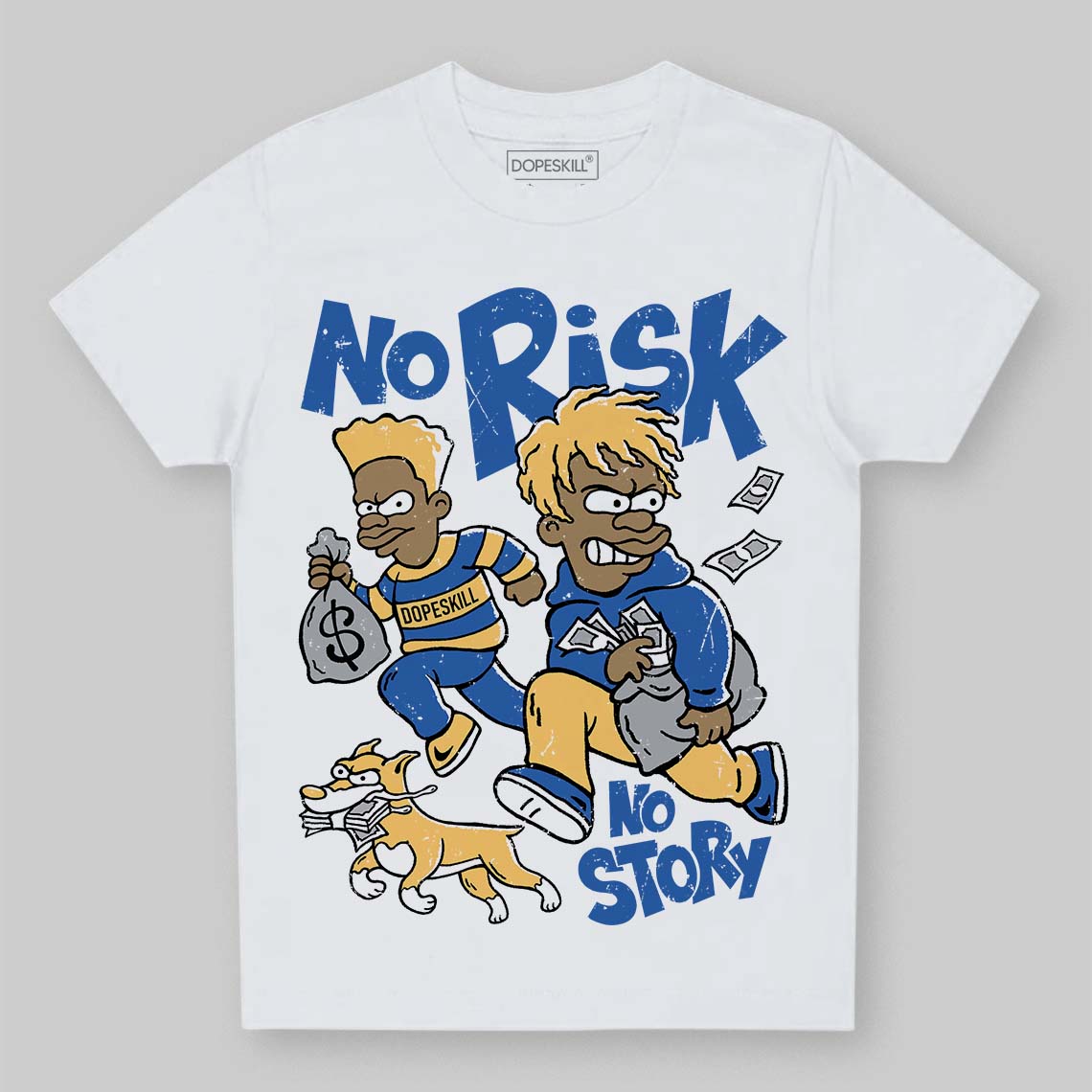 Travis Scott x Air Jordan 1 Low OG “Canary” DopeSkill Toddler Kids T-shirt No Risk No Story Graphic Streetwear - White 