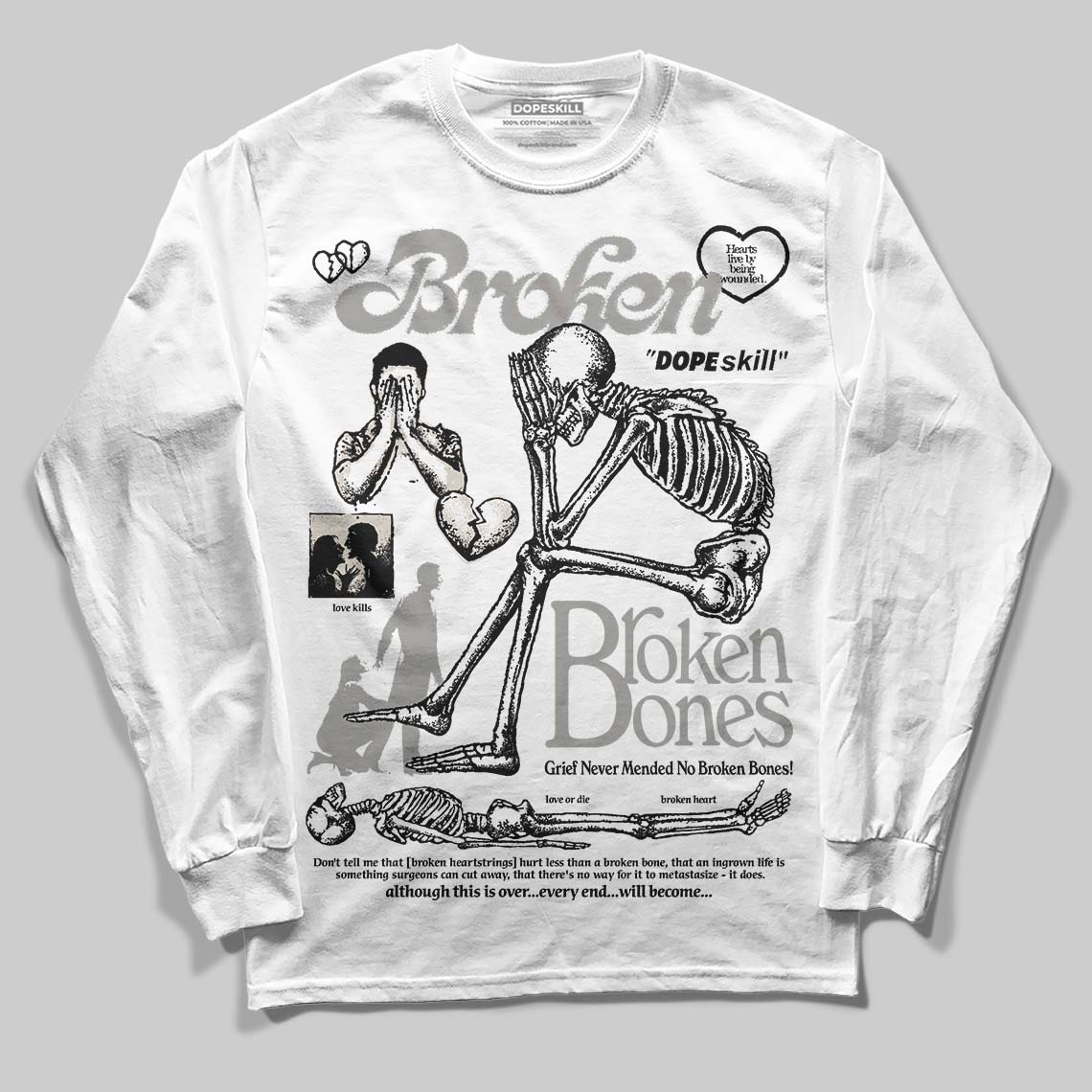 Jordan 3 Retro Pure Money DopeSkill Long Sleeve T-Shirt Broken Bones Graphic Streetwear - White