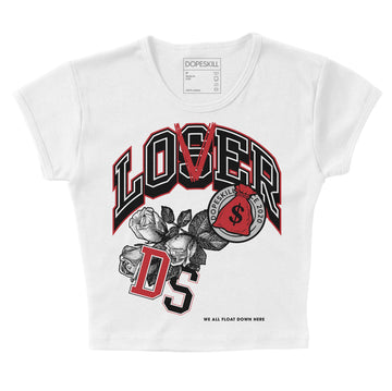 Jordan 12 “Red Taxi” DopeSkill Women's Crop Top Loser Lover Graphic Streetwear - White