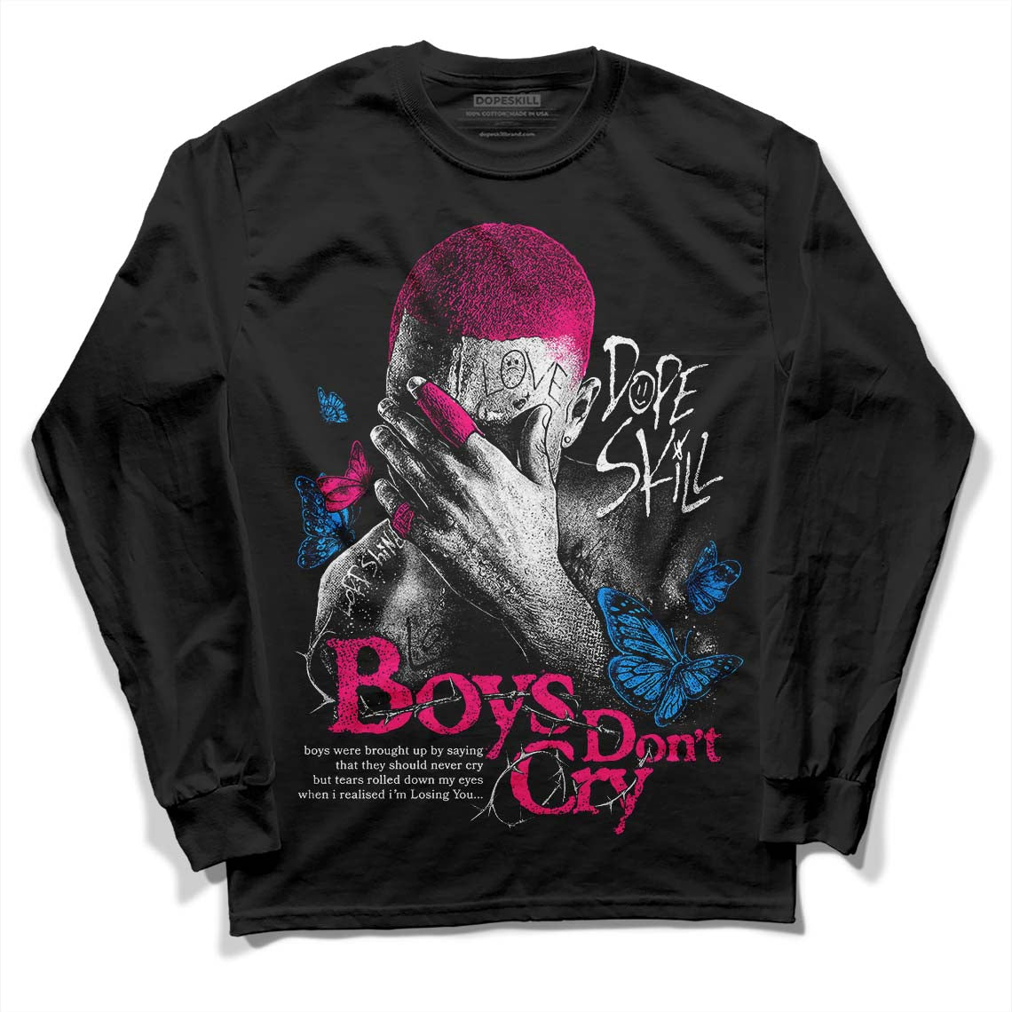 Jordan 1 Low GS “Fierce Pink” Dopeskill Long Sleeve T-Shirt Boys Don't Cry Graphic Streetwear - Black