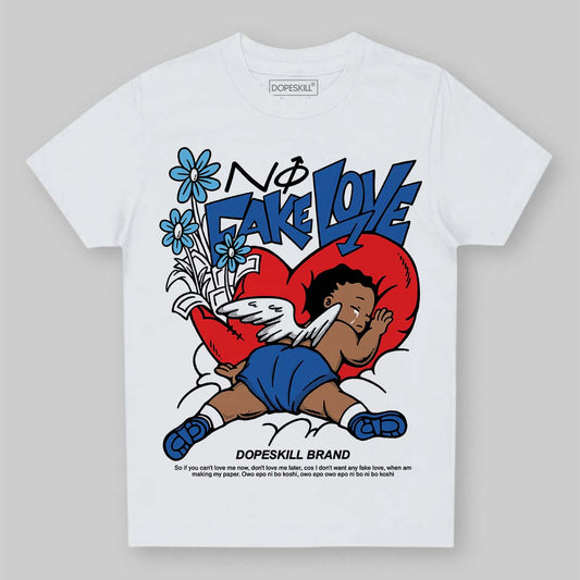 Jordan 12 “Blueberry” DopeSkill Toddler Kids T-shirt No Fake Love Graphic Streetwear - White