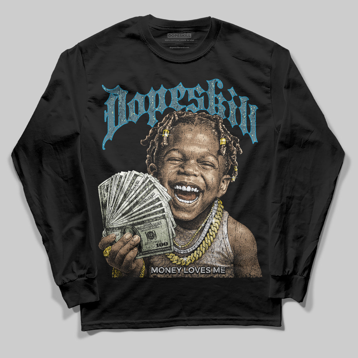 Jordan 3 GS “We Outside” DopeSkill Long Sleeve T-Shirt Money Loves Me Graphic Streetwear - Black