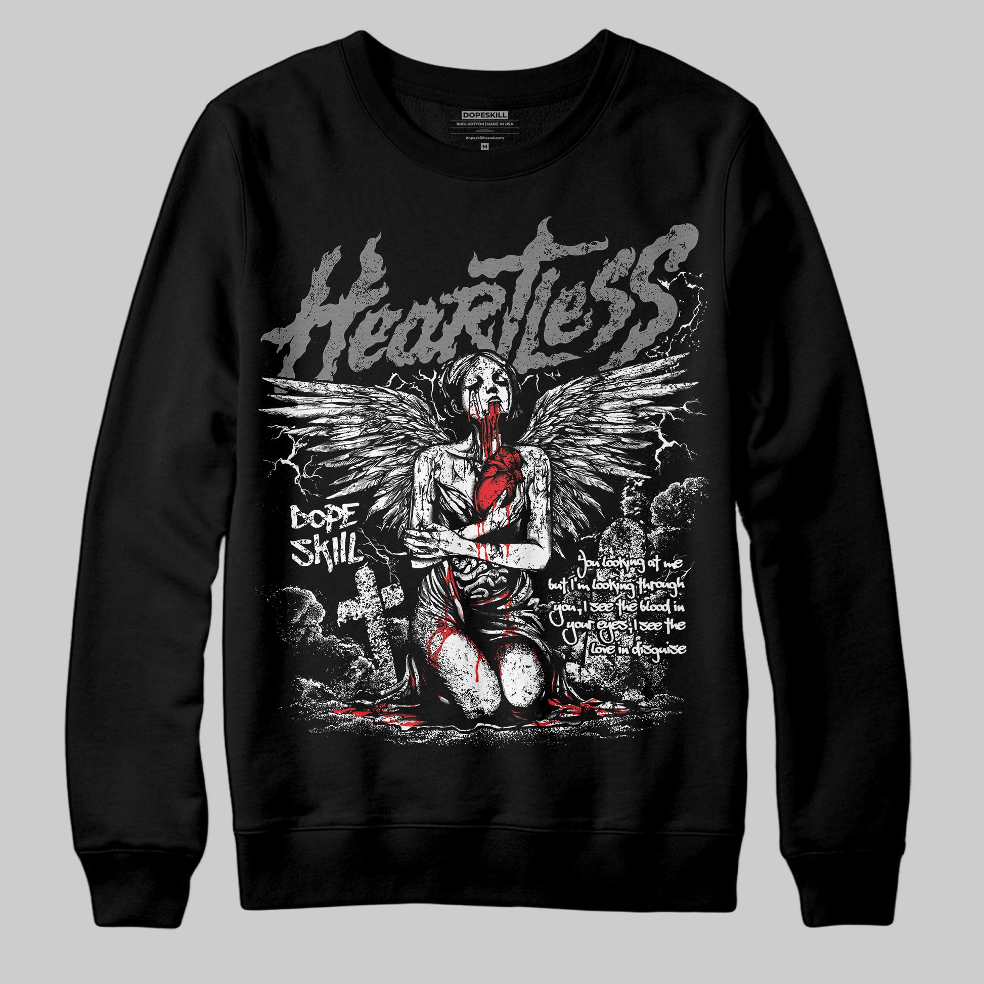 Grey Sneakers DopeSkill Sweatshirt Heartless Graphic Streetwear - Black