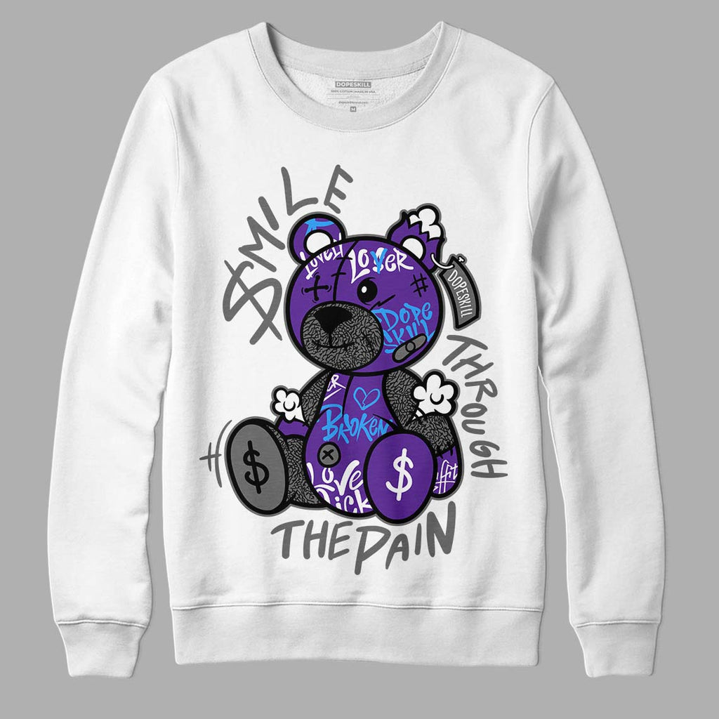 Jordan 3 Retro Dark Iris DopeSkill Sweatshirt Smile Through The Pain Graphic Streetwear - White