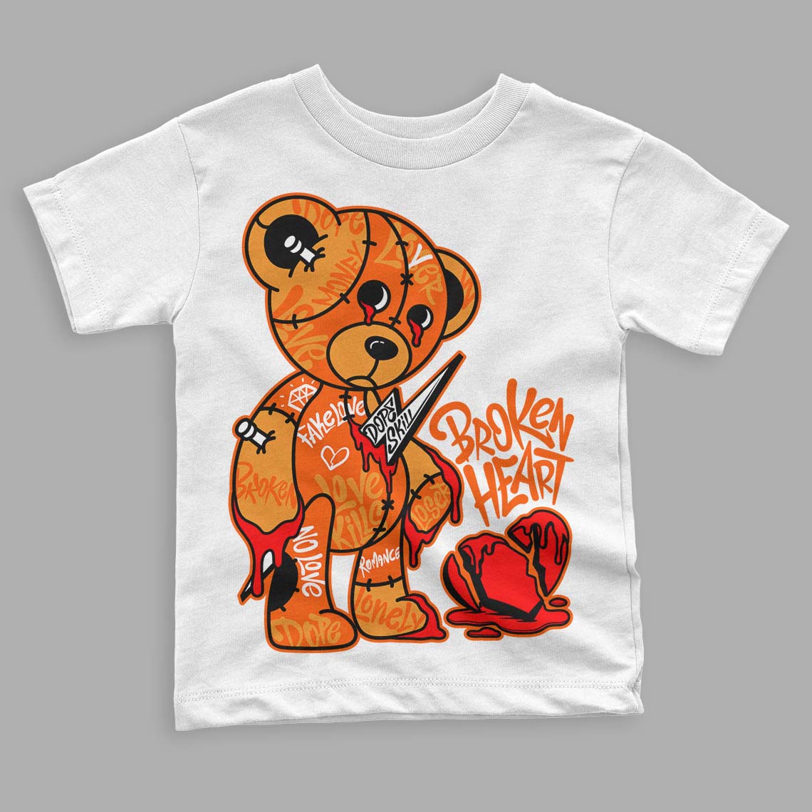 Jordan 12 Retro Brilliant Orange DopeSkill Toddler Kids T-shirt Broken Heart Graphic Streetwear - White