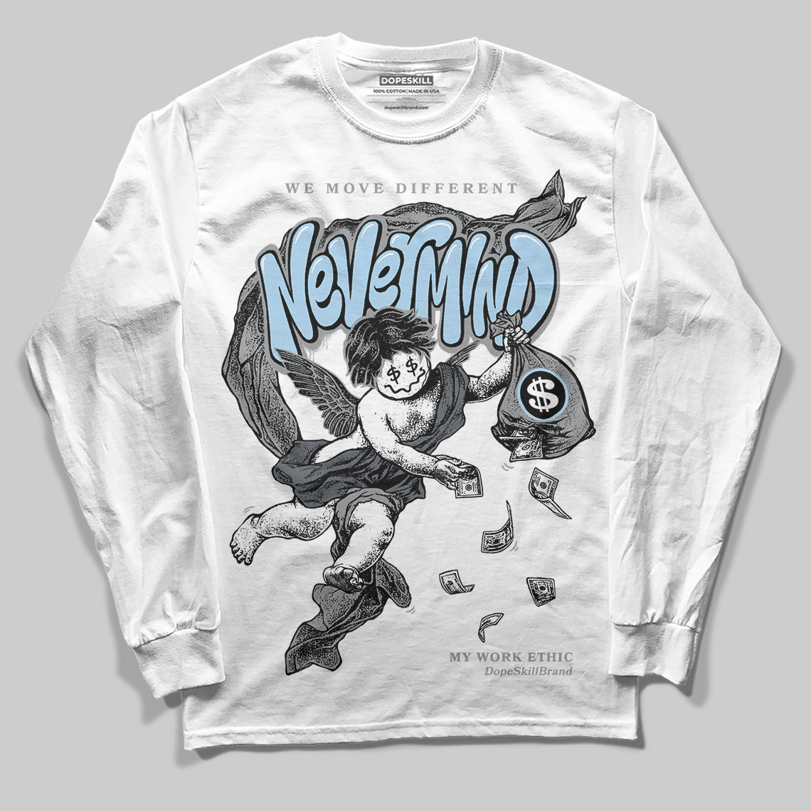 Jordan 5 Retro Wolf Grey (2026) DopeSkill Long Sleeve T-Shirt Nevermind Graphic Streetwear - White