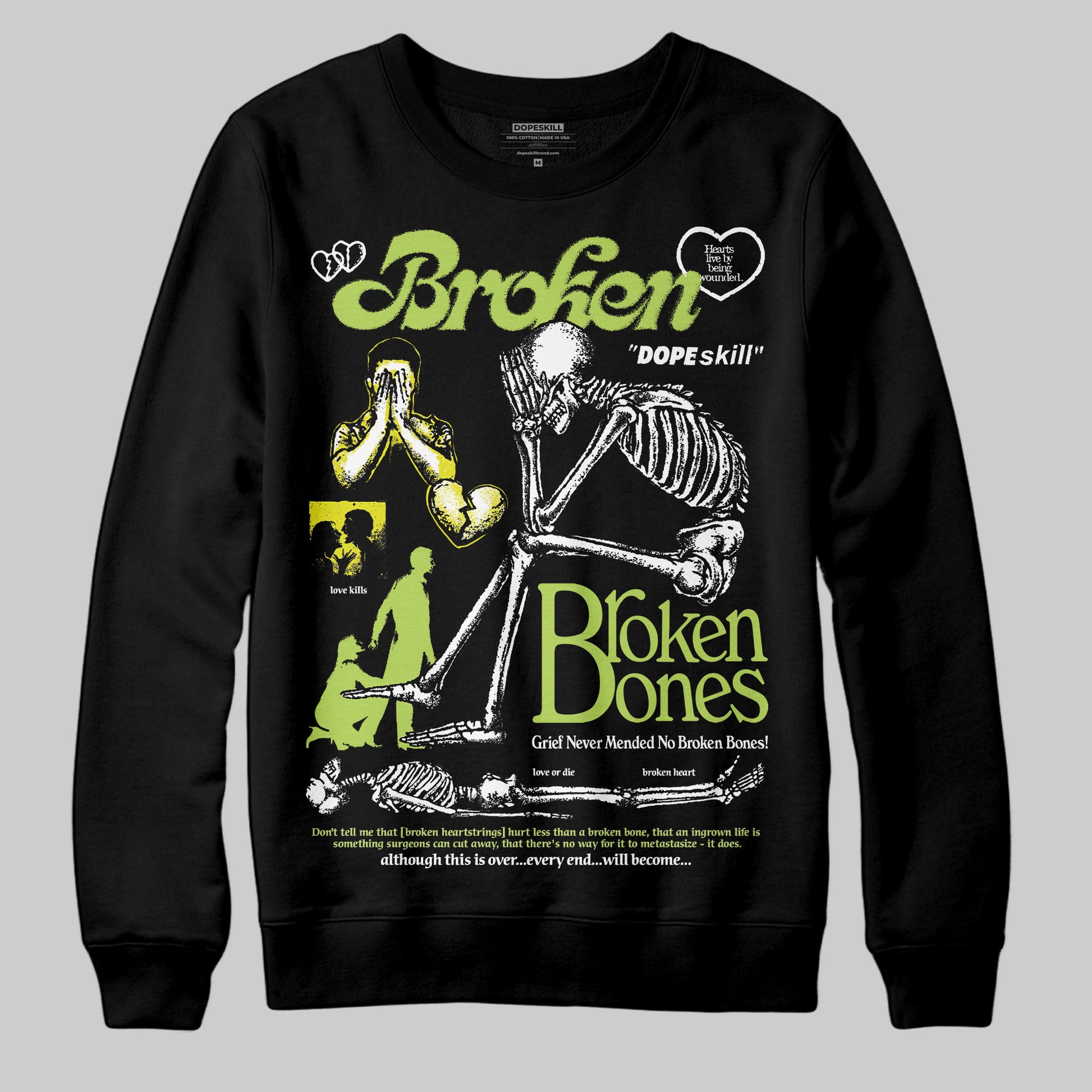 Jordan 13 Retro Bright Cactus DopeSkill Sweatshirt Broken Bones Graphic Streetwear - Black