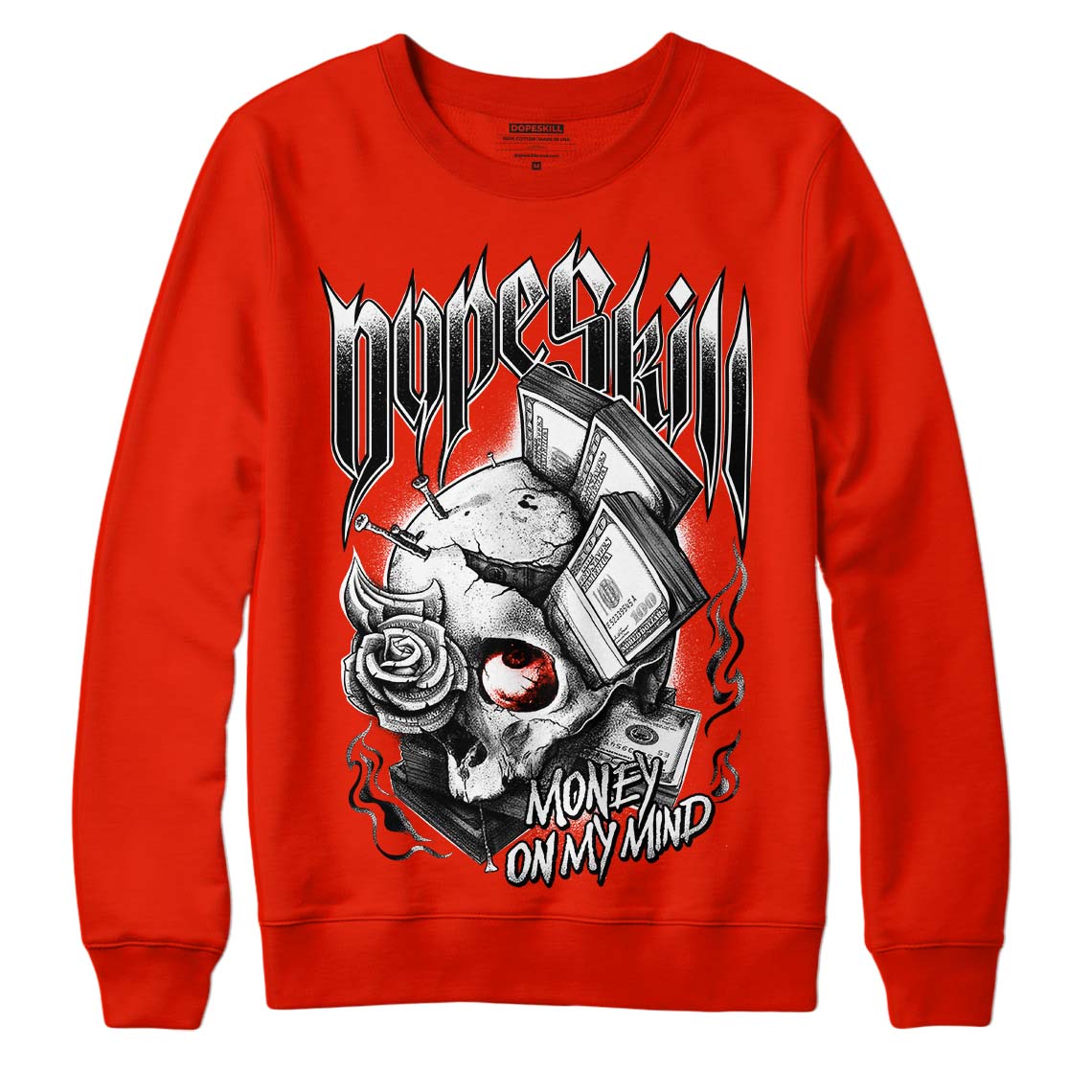 Yeezy Foam Runner Red Dopeskill Vermillion Red Sweatshirt Money On My Mind Graphic Streetwear