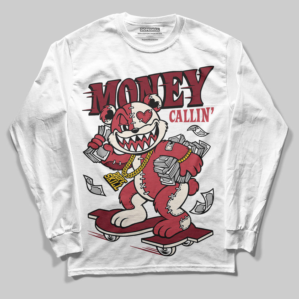 Jordan 4 “Sierra Red" DopeSkill Long Sleeve T-Shirt Money Callin' Graphic Streetwear - White