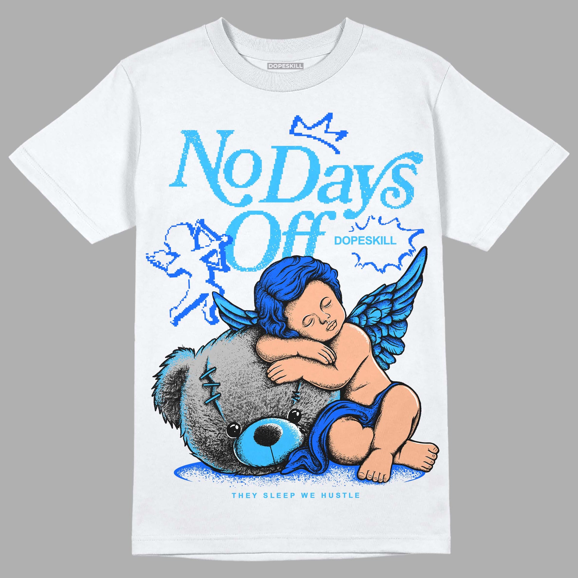 Jordan 2 Low "University Blue" DopeSkill T-Shirt New No Days Off Graphic Streetwear - White