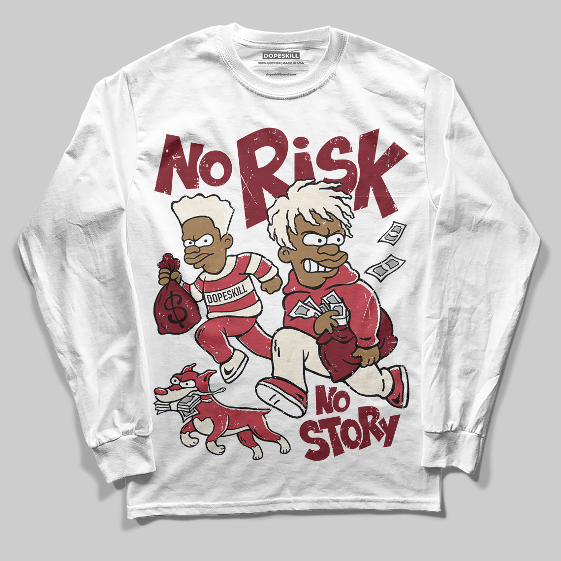 Jordan 4 “Sierra Red" DopeSkill Long Sleeve T-Shirt No Risk No Story Graphic Streetwear - White 