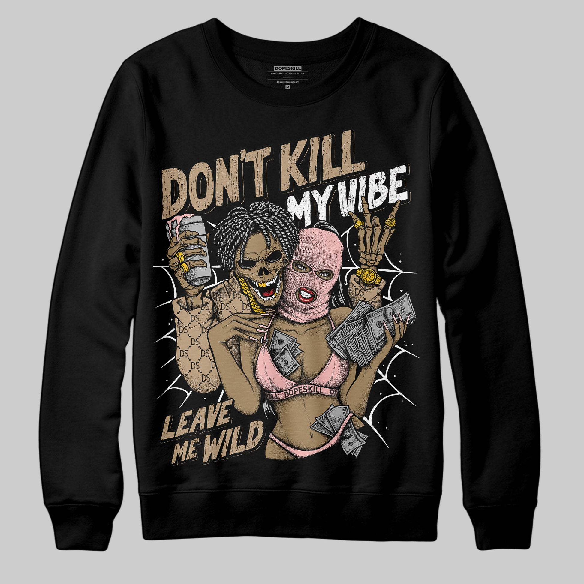 Nike Air Force 1 Low Canvas “Linen” DopeSkill Sweatshirt Don't Kill My Vibe Graphic Streetwear - Black