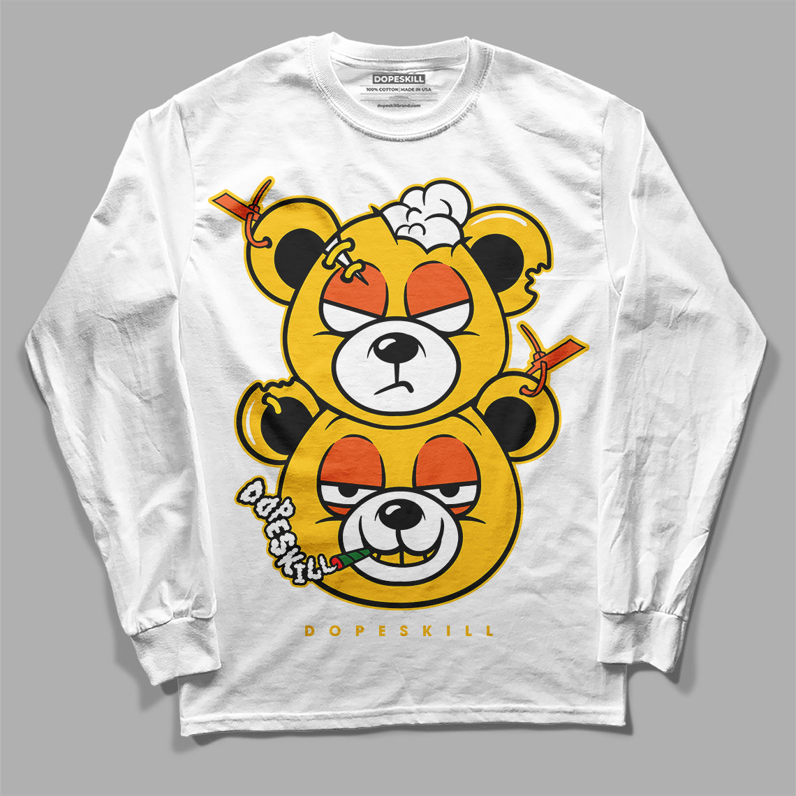 Yellow Sneakers DopeSkill Long Sleeve T-Shirt New Double Bear Graphic Streetwear - White