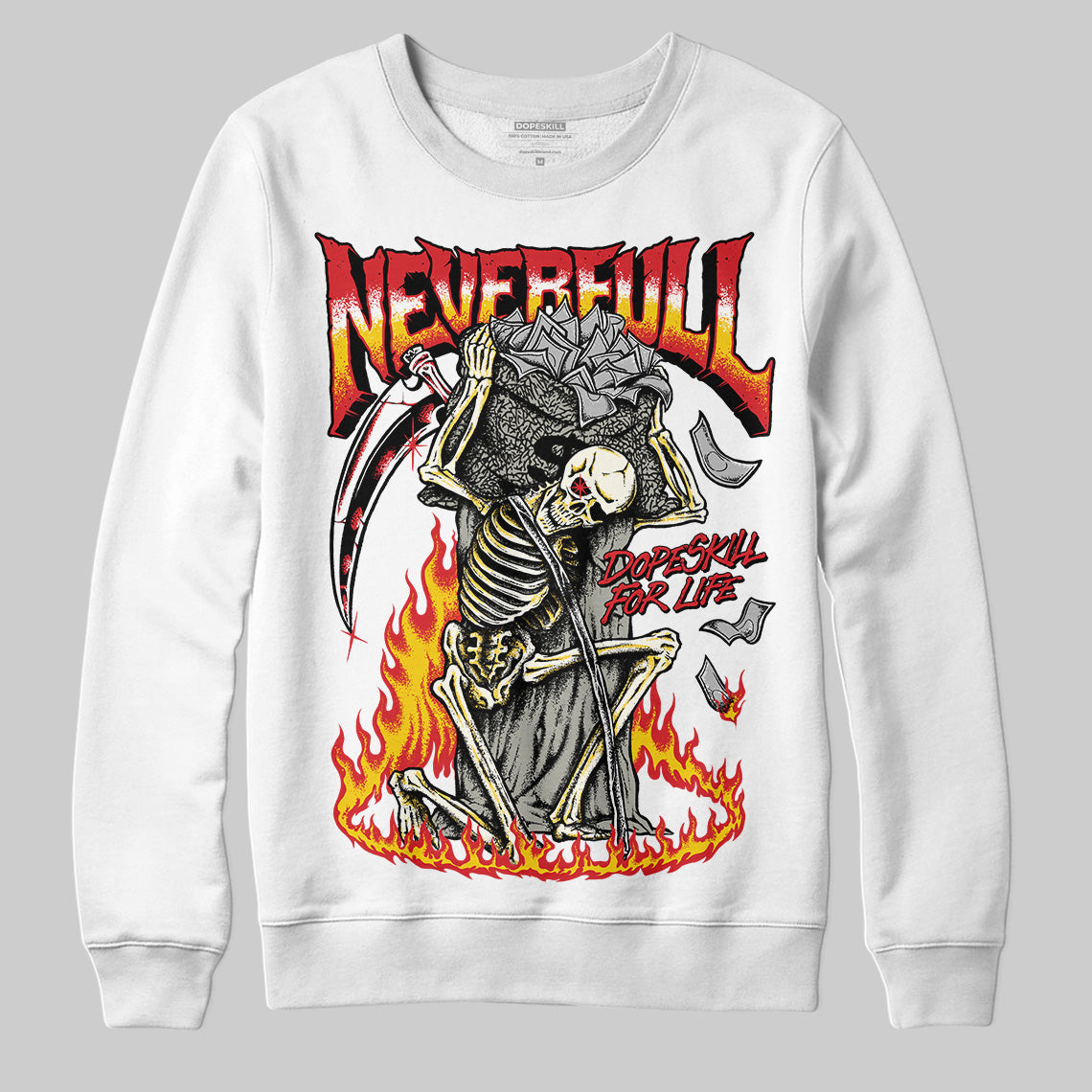 Jordan 3 Fire Red DopeSkill Sweatshirt NeverFull Graphic Streetwear - White