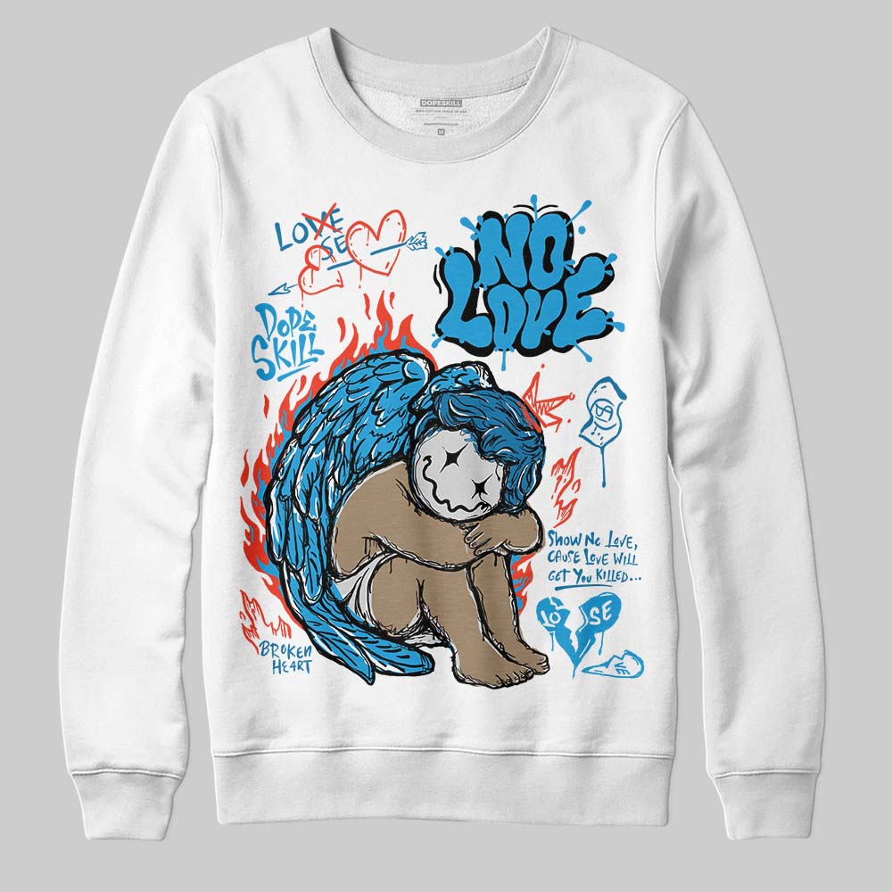 Jordan 4 Retro Military Blue DopeSkill Sweatshirt No Love Graphic Streetwear - White