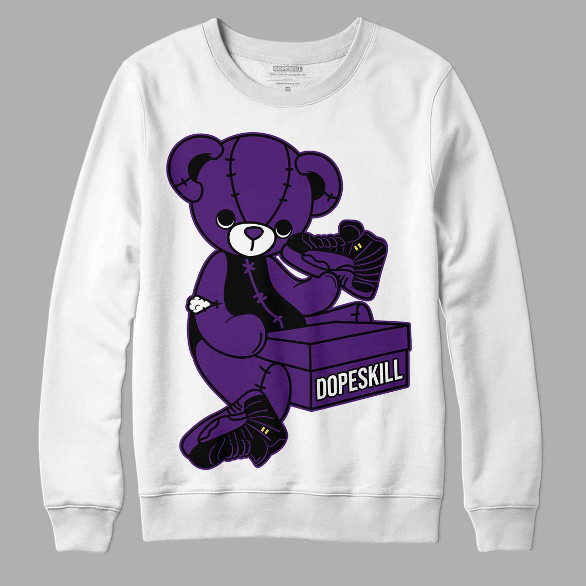 Jordan 12 “Field Purple” DopeSkill Sweatshirt Sneakerhead BEAR Graphic Streetwear - White