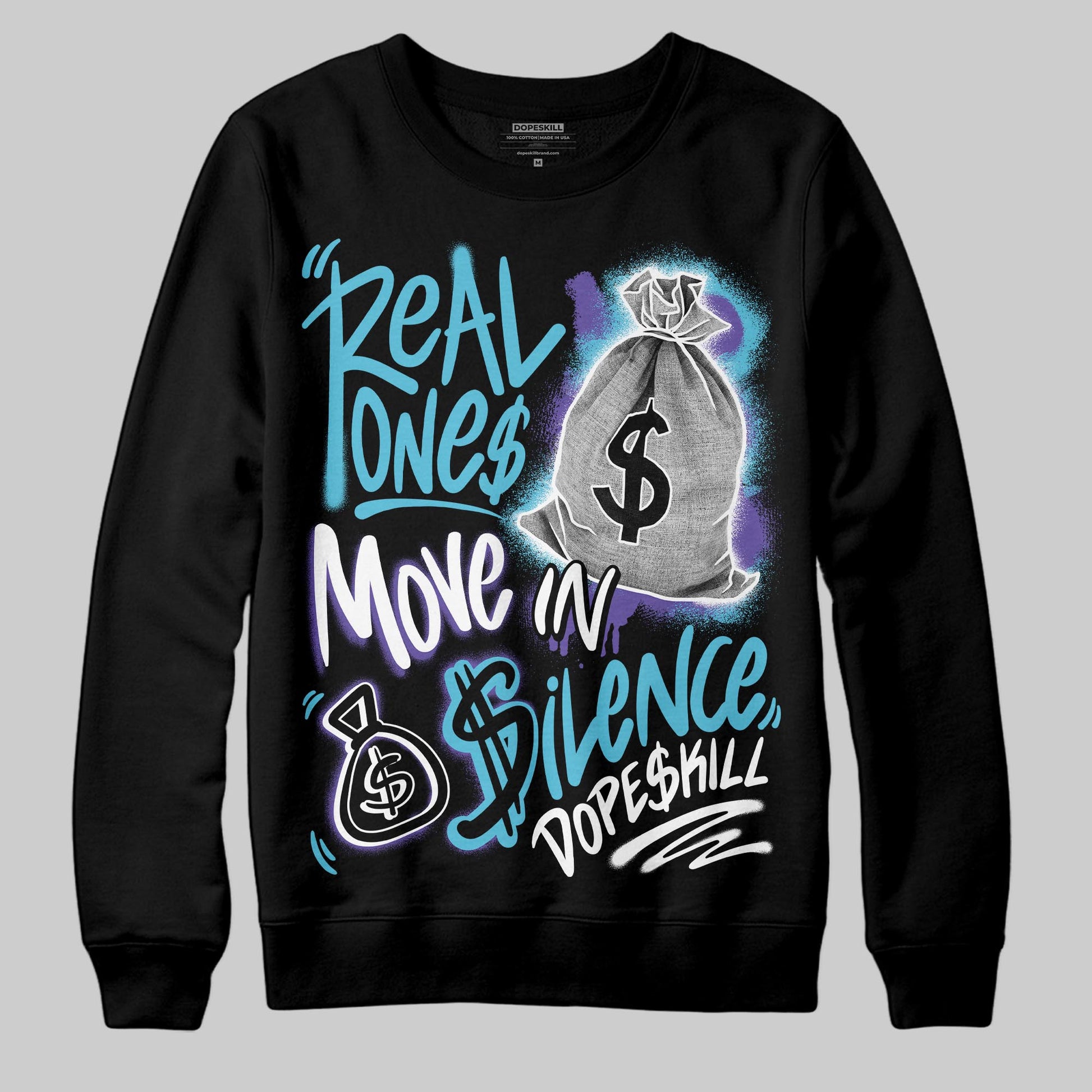 Jordan 8 Retro 'Aqua' 2025 DopeSkill Sweatshirt Real Ones Move In Silence Graphic Streetwear - Black