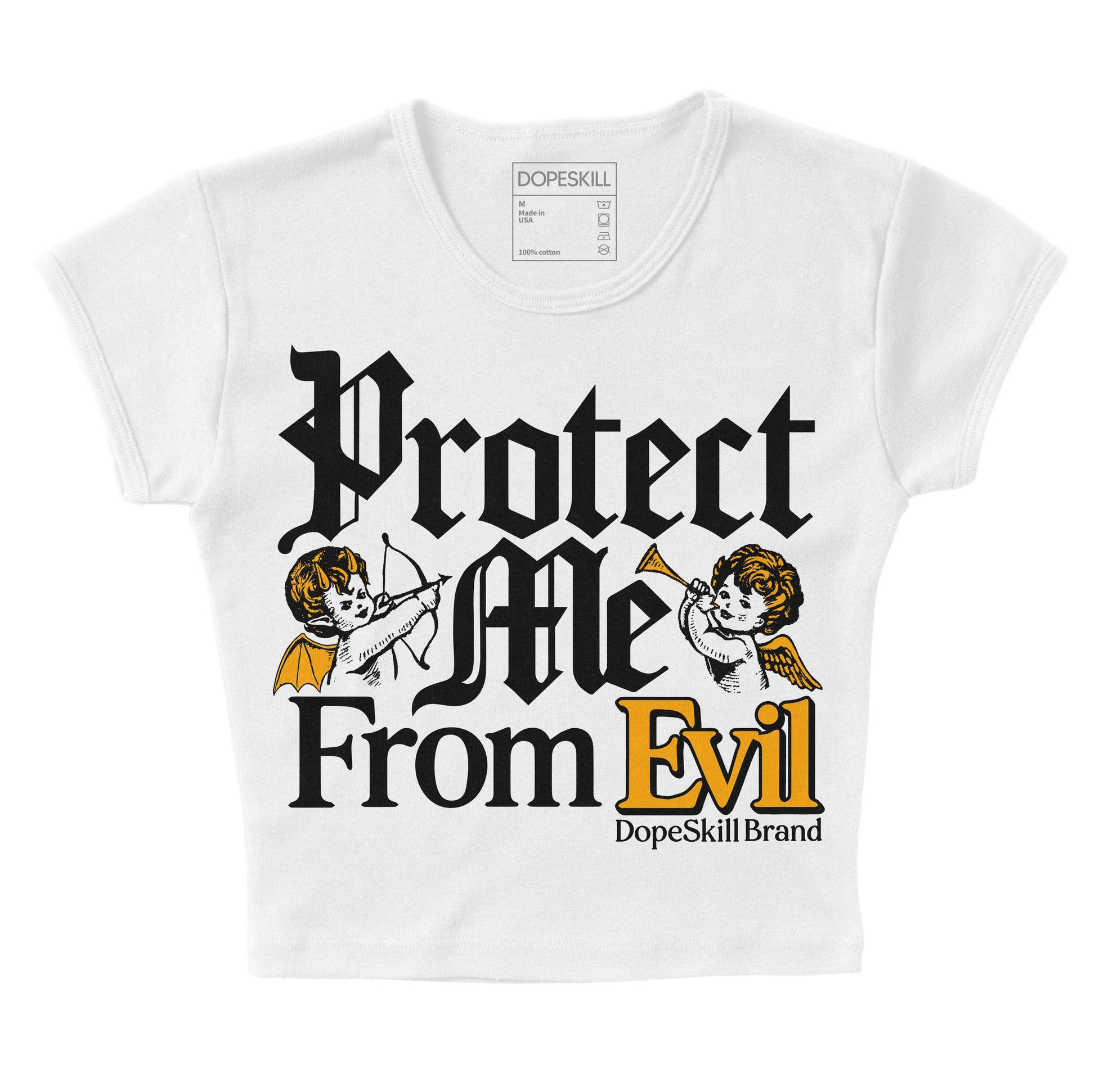 Jordan 12 Retro Black Taxi DopeSkill Women's Crop Top Protect Me From Evil Graphic Streetwear - White 