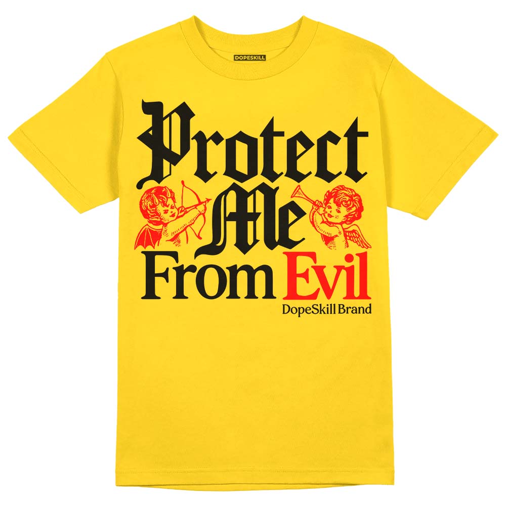 Jordan 4 Thunder DopeSkill T-Shirt Protect Me From Evil Graphic Streetwear - Tour Yellow