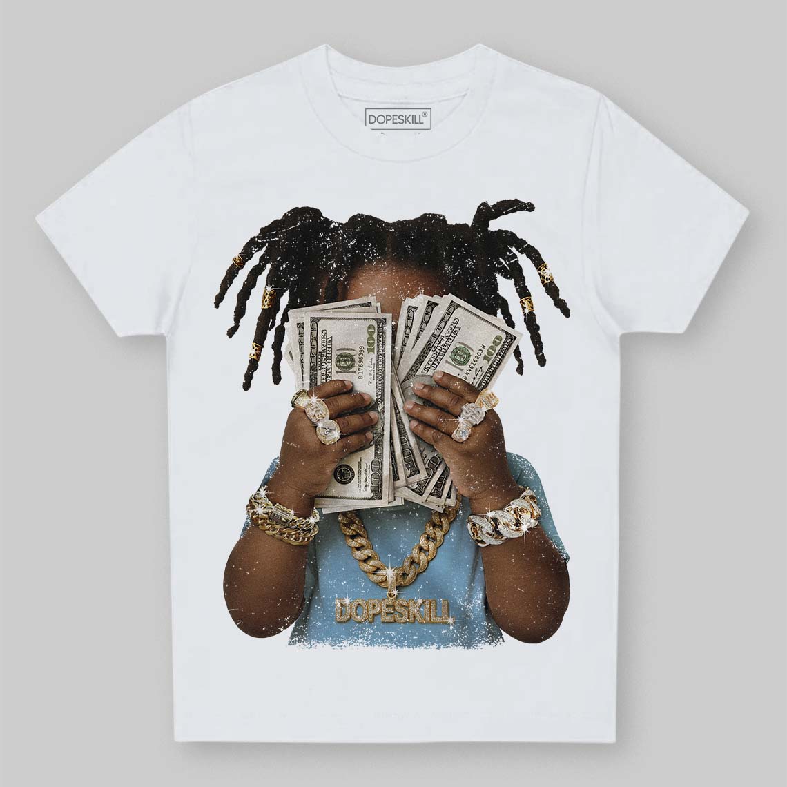 University Blue Sneakers DopeSkill Toddler Kids T-shirt Rich Youth Graphic Streetwear  - White 