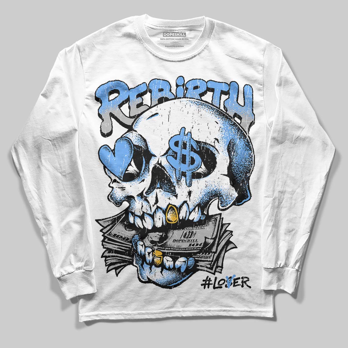 Jordan 5 Black University Blue DopeSkill Long Sleeve T-Shirt Rebirth Graphic Streetwear - White