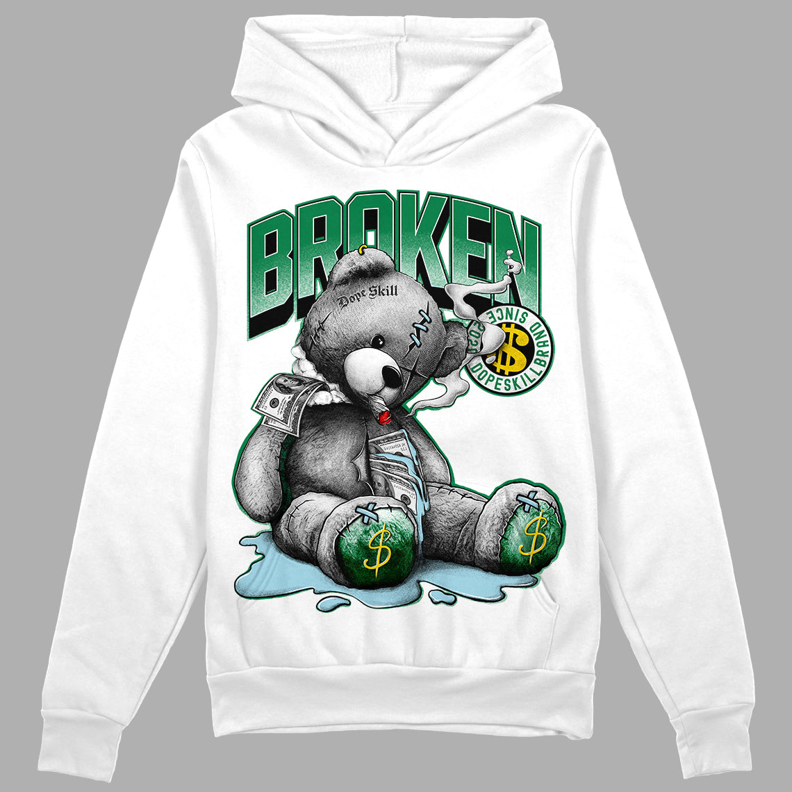 Jordan 5 “Lucky Green” DopeSkill Hoodie Sweatshirt Sick Bear Graphic Streetwear - White