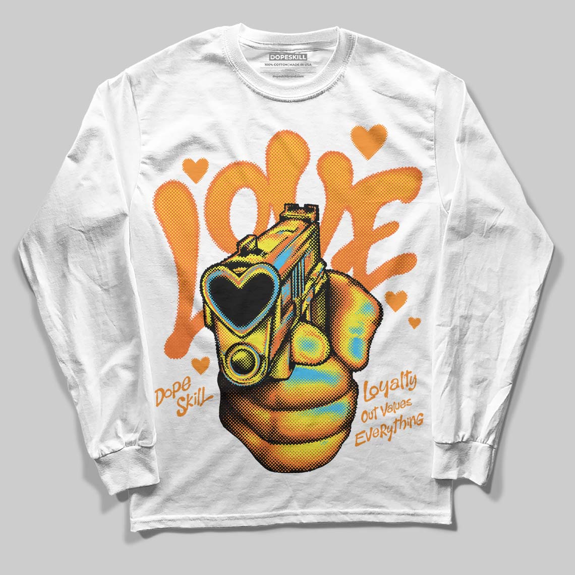 Orange, Black and White Sneakers DopeSkill Long Sleeve T-Shirt Love Shot Graphic Streetwear - White