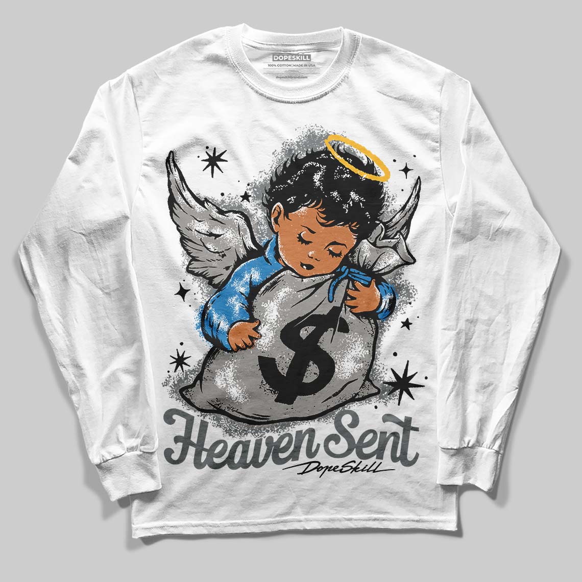 Jordan 9 Cool Grey DopeSkill Long Sleeve T-Shirt Heaven Sent Graphic Streetwear - White