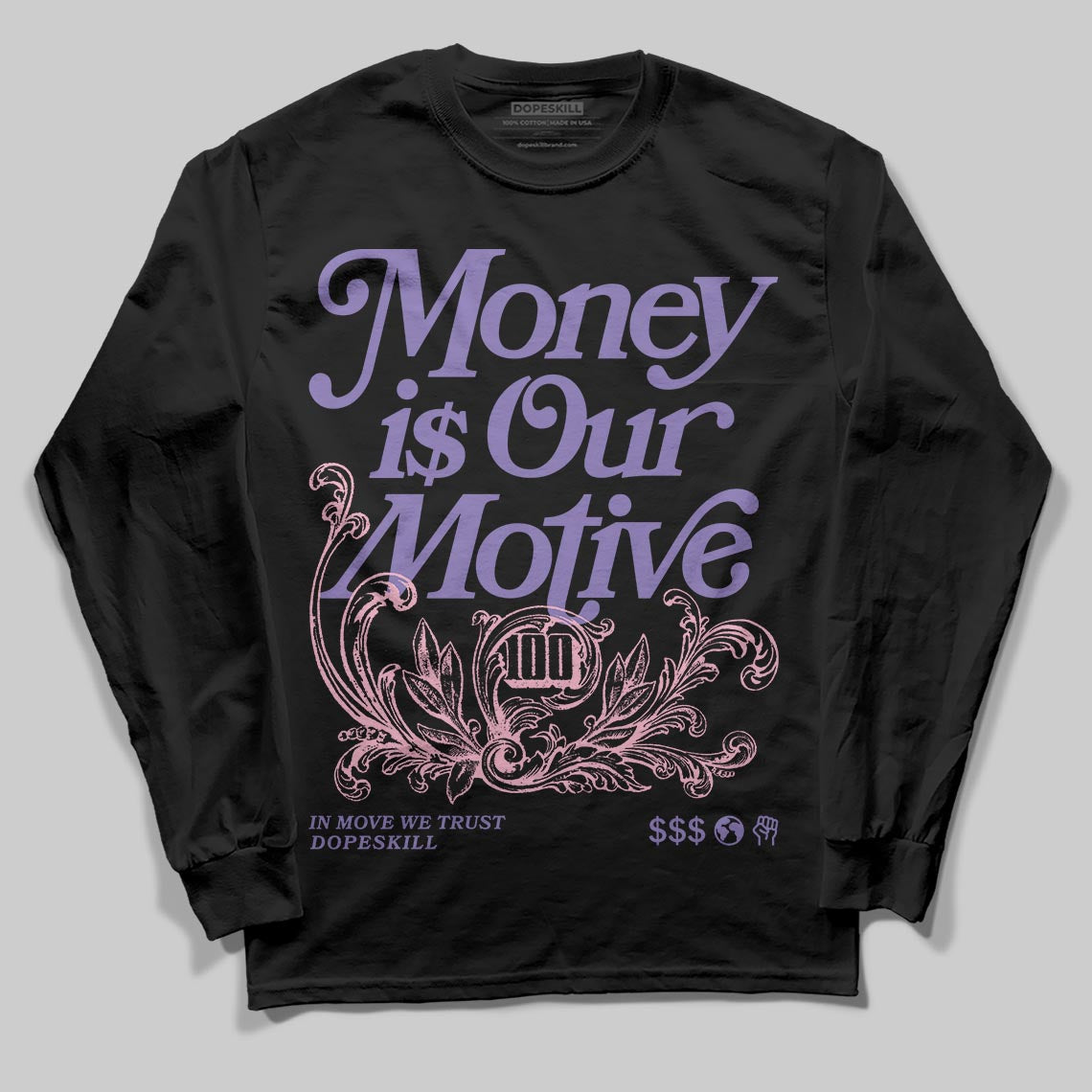 Jordan 11 "Mojave" DopeSkill Long Sleeve T-Shirt Money Is Our Motive Typo Graphic Streetwear - black