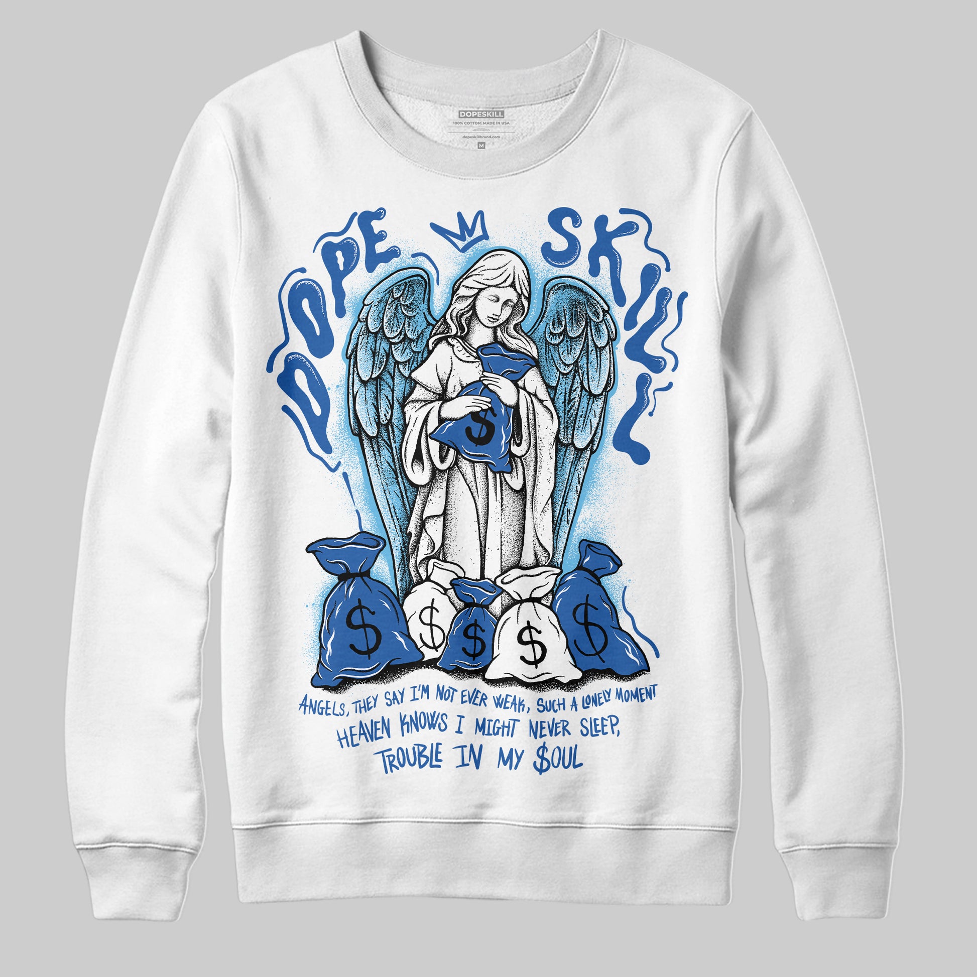 Jordan 12 “Blueberry” DopeSkill Sweatshirt Angels Graphic Streetwear - White