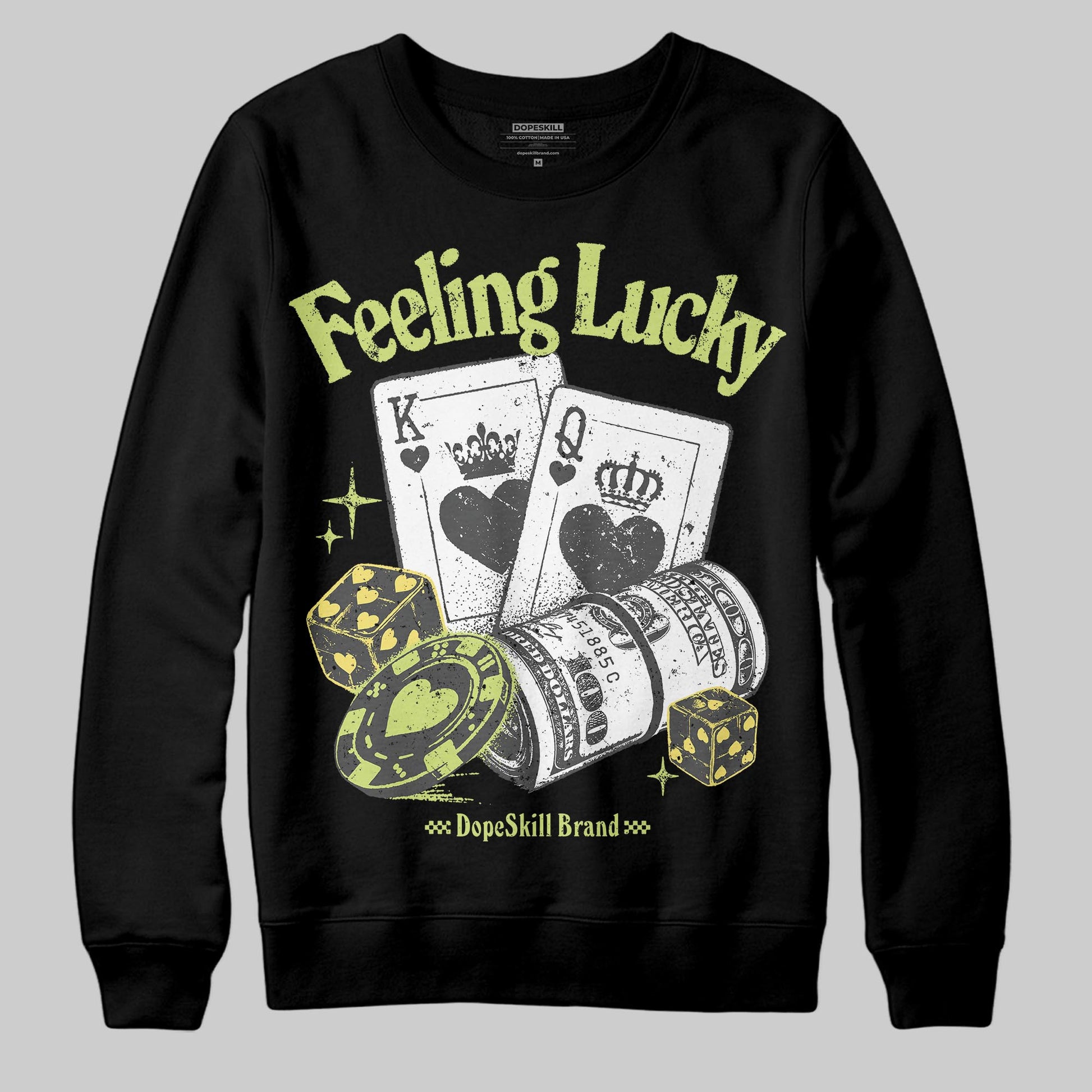 Jordan 4 GS “Light Lemon Twist” DopeSkill Sweatshirt Feeling Lucky Graphic Streetwear - Black